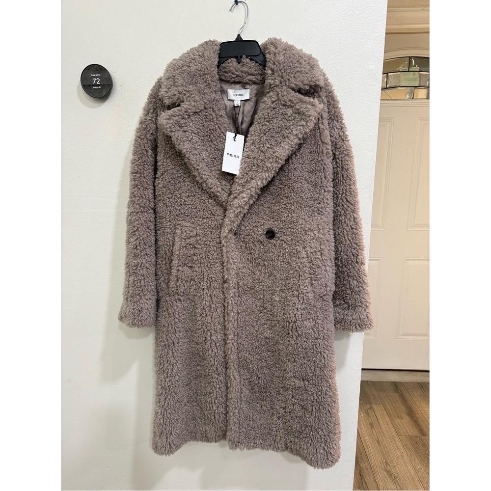 NWT Reiss Darla Faux Fur Coat in MINK NEUTRAL Sz S - Picture 2 of 9